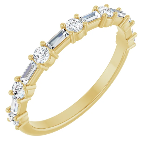 14K Yellow 1/3 CTW Baguette and Round Diamond Anniversary Band