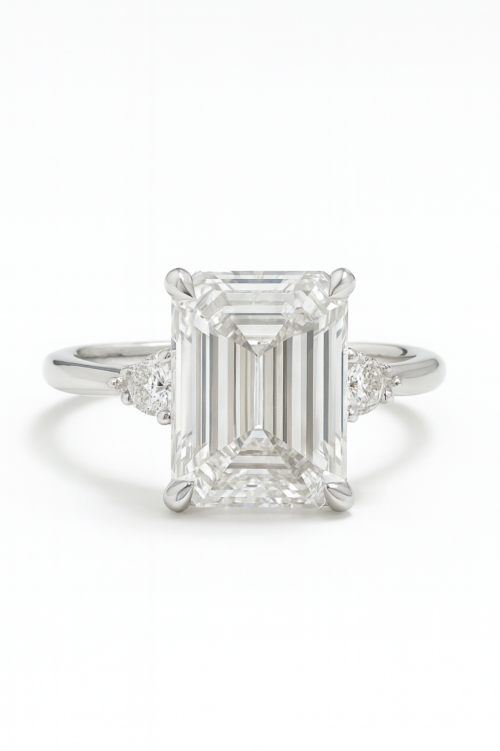 14K White Gold Custom Engagement Ring Featuring a 3.10 Carat Lab Emerald Diamond Color: H Clarity: VVS2 IGI