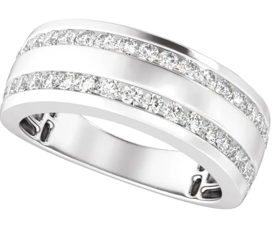 14K White Gold 3/4 CTW Lab-Grown Diamond Men's Tapered Band