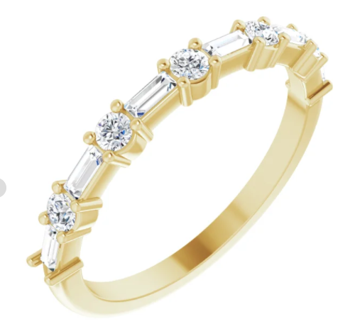 14K Yellow 3/8 CTW Natural Diamond Anniversary Band emerald and round stones