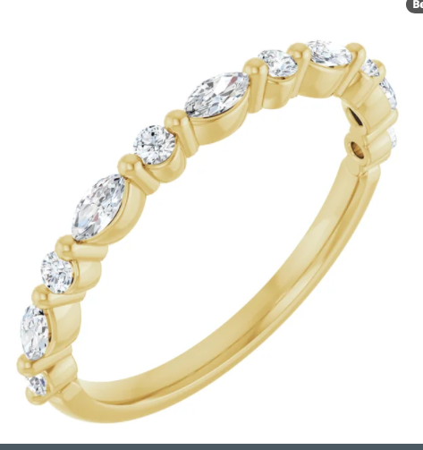 14K Yellow 1/3 CTW Natural Diamond Anniversary Band Marquis & round