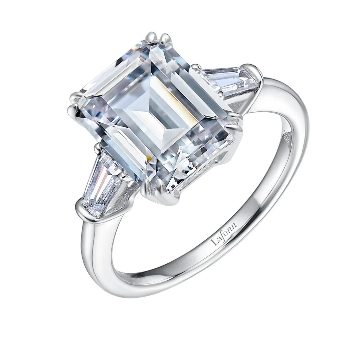 5.85 Carat Emerald-Cut Three-Stone Engagement Ring: Rental
