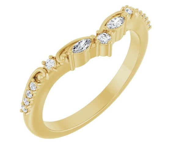 14K Yellow 1/8ct  Natural Diamond Contour Band