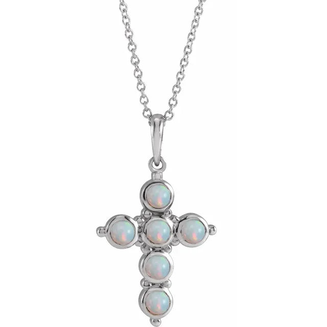 Natural White Ethiopian Opal Cross Necklace