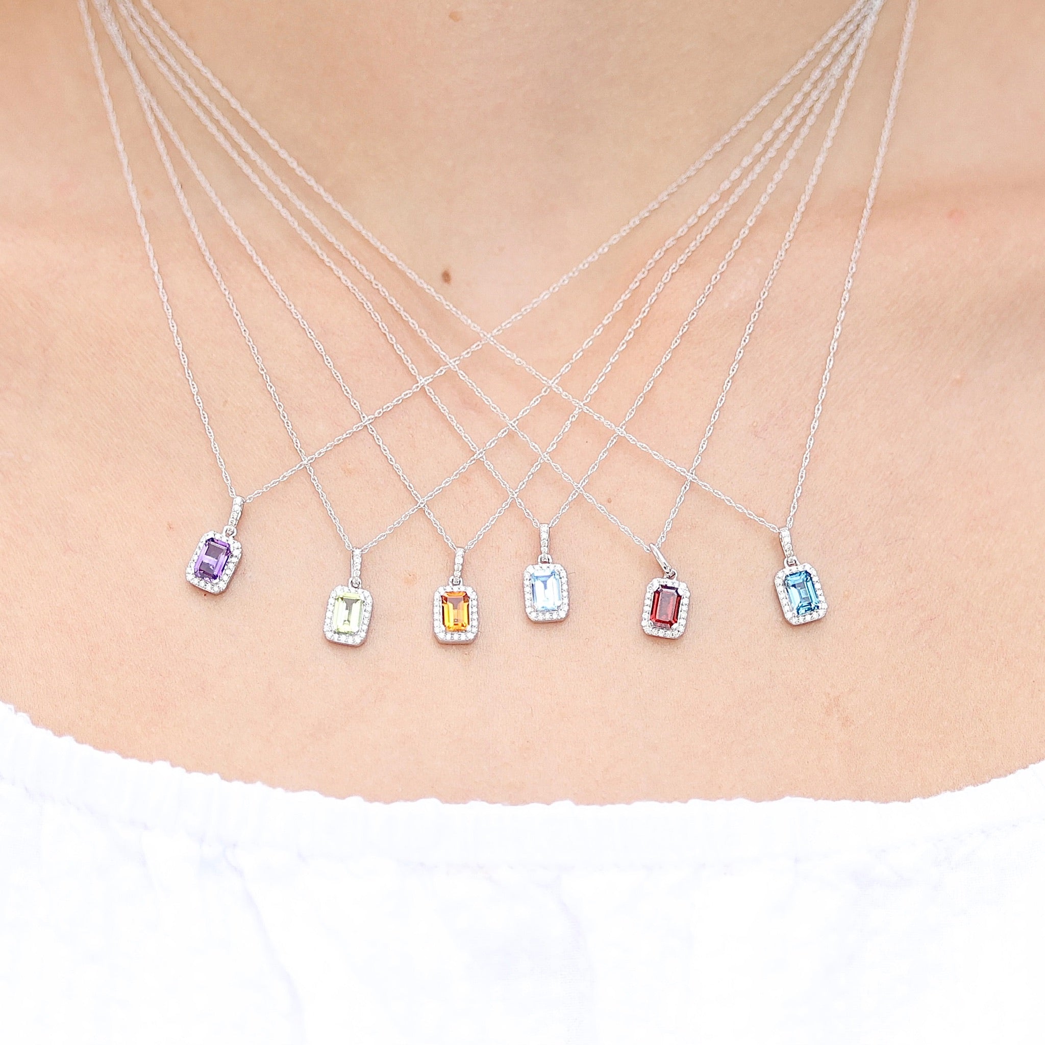 Rectangular Gemstone Pendant Necklace