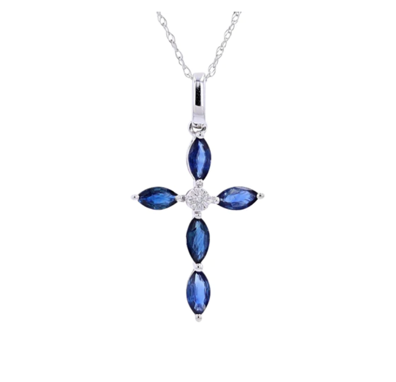 Marquise Sapphire Cross Necklace
