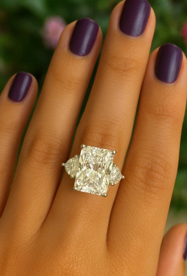3.90ct Lab 3 Stone With Long Cushion Diamond 14k White Gold Engagement Band