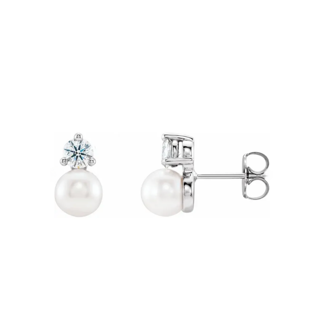 Accented Freshwater Pearl and Diamond Earrings