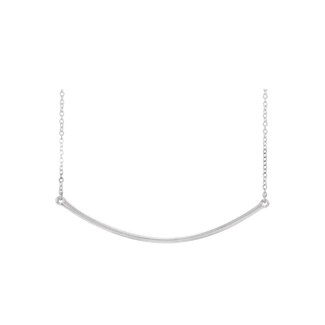 White Gold Curved Bar Necklace